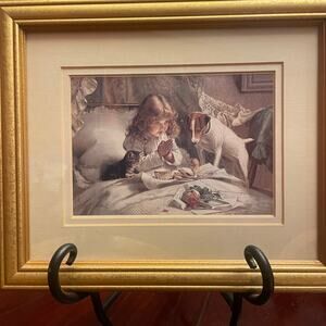 Vintage Charles Burton Barber Suspense Matted and Framed Art Painting 1894